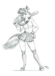 Size: 1007x1375 | Tagged: safe, artist:baron engel, apple bloom, anthro, g4, baseball bat, bow, breasts, clothes, female, grayscale, hair bow, monochrome, older, older apple bloom, pencil drawing, school uniform, shoes, simple background, sketch, solo, traditional art, white background