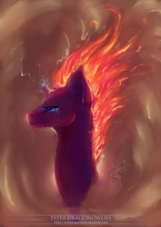 Size: 2893x4092 | Tagged: safe, artist:evitadragonowliss, tempest shadow, pony, g4, broken horn, bust, crying, female, high res, horn, mane of fire, portrait, signature, solo