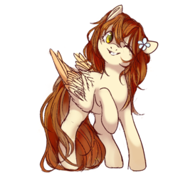 Size: 900x900 | Tagged: safe, artist:larix-u, oc, oc only, oc:fallen leaves, pegasus, pony, female, mare, one eye closed, simple background, smiling, wink