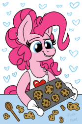 Size: 666x999 | Tagged: safe, artist:pink-pone, pinkie pie, earth pony, pony, g4, apron, atg 2018, clothes, cookie, female, food, newbie artist training grounds, solo