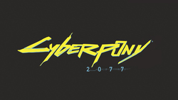 Size: 1920x1080 | Tagged: safe, edit, editor:lyinx, cyberpunk 2077, logo, logo edit, logo parody, simple background