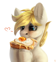 Size: 1542x1688 | Tagged: safe, artist:moonwolfpony, pony, cheese, egg (food), food, fried egg, heart, solo