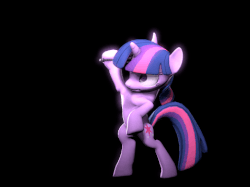 Size: 479x359 | Tagged: safe, artist:fishimira, twilight sparkle, pony, unicorn, g4, 3d, animated, bipedal, cutie mark, dexterous hooves, female, gif, horn, mare, martial arts, simple background, smiling, solo, source filmmaker, sword, tail, weapon