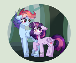 Size: 6000x5000 | Tagged: safe, artist:moon-rose-rosie, rainbow dash, twilight sparkle, alicorn, pegasus, pony, g4, absurd resolution, duo, female, floppy ears, lesbian, ship:twidash, shipping, size difference, twilight sparkle (alicorn)