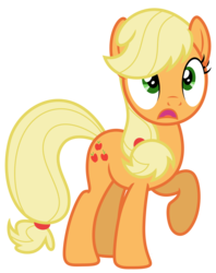 Size: 4756x6004 | Tagged: safe, artist:estories, applejack, earth pony, pony, g4, absurd resolution, blonde, female, hatless, mare, missing accessory, raised hoof, simple background, solo, transparent background, vector