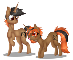 Size: 3547x2942 | Tagged: safe, artist:tomboygirl45, oc, oc only, oc:omni slash, oc:victoria arrow, pony, unicorn, female, high res, male, mare, simple background, stallion, transparent background