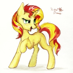 Size: 1947x1947 | Tagged: safe, artist:rikadiane, sunset shimmer, pony, unicorn, g4, female, mare, simple background, solo, traditional art, white background