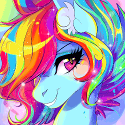 Size: 1000x1000 | Tagged: safe, artist:wilvarin-liadon, rainbow dash, pegasus, pony, g4, animated, beautiful, blinking, blushing, bust, cute, dashabetes, ear fluff, female, looking at you, mare, smiling, solo, sparkles