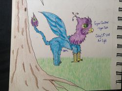 Size: 2048x1529 | Tagged: safe, artist:thechelsea159, oc, oc:gyro feather, oc:gyro tech, griffon, griffonized, male, species swap, traditional art