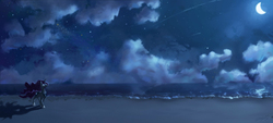 Size: 3000x1350 | Tagged: safe, artist:angusdra, princess luna, alicorn, pony, g4, beach, cloud, crescent moon, female, mare, moon, sky, solo, water