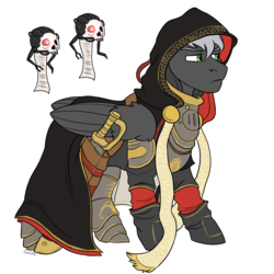 Size: 2000x2000 | Tagged: safe, artist:shimazun, oc, oc only, pegasus, pony, clothes, commission, crossover, high res, hood, human skull, male, robes, servo skull, simple background, skull, solo, stallion, sword, transparent background, warhammer (game), warhammer 40k, weapon