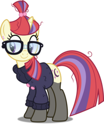 Size: 4172x5000 | Tagged: safe, artist:dashiesparkle edit, artist:icicle-niceicle-1517, edit, moondancer, pony, unicorn, g4, absurd resolution, clothes, cute, dancerbetes, ear piercing, earring, female, glasses, jewelry, mare, messy mane, nylon, piercing, simple background, socks, solo, stockings, sweater, thigh highs, transparent background