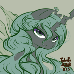 Size: 700x700 | Tagged: safe, artist:tohupo, queen chrysalis, changeling, changeling queen, g4, female, green background, looking at you, simple background, solo