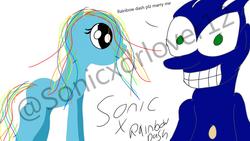 Size: 1920x1080 | Tagged: safe, artist:sonicxdrlover12, rainbow dash, g4, 1000 hours in ms paint, crossover, downvote bait, female, interspecies, male, obtrusive watermark, op is a duck, op is trying to start shit, shipping, sonic the hedgehog, sonic the hedgehog (series), sonicdash, straight, watermark