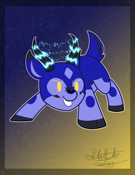 Size: 1024x1325 | Tagged: safe, artist:sketchthebluepegasus, oc, oc only, oc:trail grazer, original species, antlers, chibi, electricity, gazelle pony, male, solo