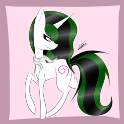Size: 1024x1024 | Tagged: safe, artist:hestiay, oc, oc only, pony, snake, unicorn, abstract background, looking back, signature, solo