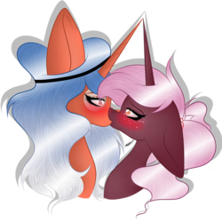 Size: 3000x3000 | Tagged: safe, artist:hestiay, oc, pony, unicorn, bust, female, freckles, high res, lesbian, oc x oc, shipping, simple background, sketch, transparent background