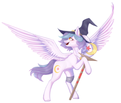Size: 1846x1565 | Tagged: safe, artist:daringpineapple, oc, oc only, oc:shylu, pegasus, pony, female, hat, mare, simple background, solo, staff, transparent background, witch hat