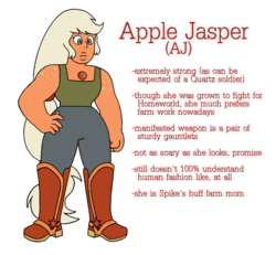 Size: 1386x1281 | Tagged: safe, artist:flipwix, applejack, gem (race), g4, alternate hairstyle, alternate universe, apple jasper, crossover, female, gem, gemsona, jasper (mineral), mineral, quartz, solo, species swap, steven universe, style emulation