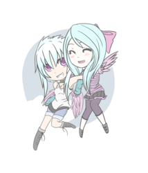 Size: 1811x2114 | Tagged: safe, artist:sorenbrian, cloudchaser, flitter, human, g4, armpits, blushing, bow, cute, duo, duo female, eyes closed, female, humanized, simple background, sisters, transparent background