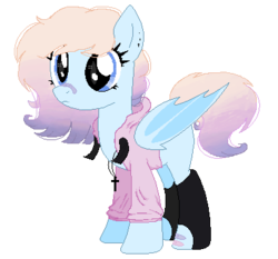 Size: 390x364 | Tagged: safe, artist:space--paws0w0, oc, oc only, oc:pastel activity, bat pony, pony, bandaid, bat pony oc, clothes, cross, ear piercing, earring, female, hoodie, jewelry, mare, necklace, piercing, simple background, socks, solo, transparent background
