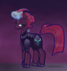 Size: 1515x1616 | Tagged: safe, artist:incapacitatedvixen, fizzlepop berrytwist, tempest shadow, pony, unicorn, g4, female, glowing horn, hoof shoes, horn, looking away, magic, mare, solo