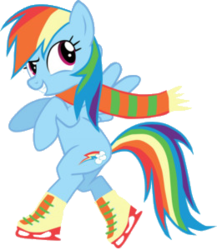 Size: 260x300 | Tagged: safe, edit, edited screencap, screencap, rainbow dash, pegasus, pony, g4, clothes, cutie mark, female, hat, ice skates, not a vector, scarf, simple background, skates, smiling, solo, transparent background, wings, winter outfit