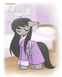 Size: 860x1080 | Tagged: safe, artist:howxu, octavia melody, earth pony, pony, g4, bathrobe, bed, clothes, cropped, female, looking at you, mare, robe, sleepy, solo