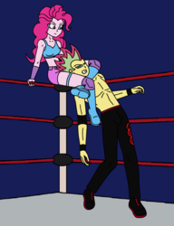 Size: 1144x1492 | Tagged: safe, artist:avispaneitor, pinkie pie, oc, equestria girls, g4, intergender wrestling, sports, wrestling