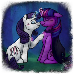 Size: 400x400 | Tagged: safe, artist:arcticwaters, rarity, twilight sparkle, pony, fanfic:the enchanted kingdom, fanfic:the enchanted library, g4, duo, fanfic art, female, lesbian, ship:rarilight, shipping