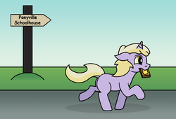 Size: 1422x965 | Tagged: safe, artist:gogglesparks, dinky hooves, pony, unicorn, g4, atg 2018, female, filly, newbie artist training grounds, schoolgirl toast, solo