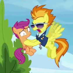 Size: 548x548 | Tagged: safe, edit, edited screencap, screencap, scootaloo, spitfire, g4, the washouts (episode), abuse, animated, cropped, female, glasses, scootabuse, shaking, sound, the grim adventures of billy and mandy, tree, webm