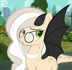 Size: 1024x993 | Tagged: safe, artist:cute---cat, oc, oc only, bat pony, pony, female, glasses, horns, mare, solo