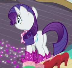 Size: 239x225 | Tagged: safe, screencap, rarity, pony, unicorn, g4, the end in friend, boots, butt, female, glitter, mare, plot, rear view, shoes, solo