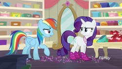 Size: 1920x1080 | Tagged: safe, screencap, rainbow dash, rarity, pony, g4, the end in friend, boots, glitter, glitter boots, shoes