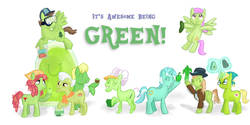 Size: 1800x900 | Tagged: safe, artist:pacificgreen, auntie applesauce, bittersweet (g4), douglas spruce, evergreen, granny smith, lyra heartstrings, merry may, smooze, tree hugger, wensley, yuma spurs, earth pony, pegasus, pony, unicorn, g4, apple, avocado, cucumber, female, food, fruit, green apple, kiwi fruit, male, mare, stallion