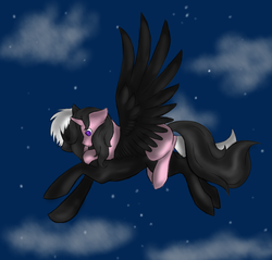 Size: 2200x2100 | Tagged: safe, artist:nekonx103, oc, oc only, oc:passion, oc:pride, pegasus, pony, unicorn, cloud, couple, cute, flying, high res, huggies, i can show you the world, love, night, sky, stars
