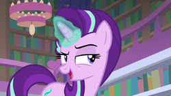Size: 1280x720 | Tagged: safe, screencap, starlight glimmer, pony, unicorn, g4, the end in friend, female, glowing horn, horn, mare, open mouth, raised eyebrow, solo