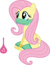 Size: 6400x8227 | Tagged: safe, artist:parclytaxel, fluttershy, genie, genie pony, pegasus, pony, ain't never had friends like us, g4, .svg available, absurd resolution, armband, belly dancer, bottle, female, leg brace, mare, simple background, sitting, smiling, solo, transparent background, vector, veil