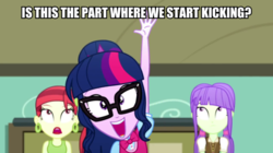 Size: 600x337 | Tagged: source needed, safe, edit, edited screencap, screencap, rose heart, sci-twi, starlight, twilight sparkle, equestria girls, g4, my little pony equestria girls: summertime shorts, subs rock, band geeks, image macro, meme, spongebob squarepants