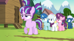 Size: 8000x4492 | Tagged: safe, artist:bubblestormx, cool beans, double diamond, fluttershy, night glider, party favor, starlight glimmer, sugar belle, earth pony, pegasus, pony, unicorn, g4, marks and recreation, the cutie map, absurd resolution, alternate universe, clothes, colt, equal four, female, filly, filly fluttershy, filly starlight glimmer, male, s5 starlight, scarf, younger