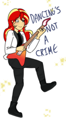 Size: 689x1280 | Tagged: safe, artist:horsegirlpodcast, sunset shimmer, equestria girls, g4, dancing's not a crime, electric guitar, guitar, musical instrument, panic! at the disco, simple background, song reference, white background