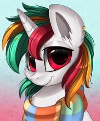 Size: 1446x1764 | Tagged: safe, artist:pridark, oc, oc only, oc:minty crumble, pony, unicorn, bust, clothes, commission, cute, looking at you, portrait, scarf, smiling, solo