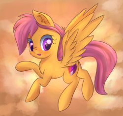Size: 2083x1966 | Tagged: safe, artist:brok-enwings, scootaloo, pegasus, pony, g4, blushing, cutie mark, female, filly, flying, scootaloo can fly, solo, the cmc's cutie marks