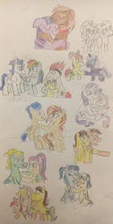 Size: 2021x4009 | Tagged: safe, artist:13mcjunkinm, apple bloom, applejack, caramel, flash sentry, indigo zap, rainbow dash, rarity, soarin', sour sweet, sunset shimmer, sweetie belle, twilight sparkle, zephyr breeze, oc, oc:nyx, alicorn, pony, g4, canon x oc, equestria girls ponified, female, male, ponified, ship:carajack, ship:flashimmer, ship:soarindash, shipping, straight, traditional art, twilight sparkle (alicorn)