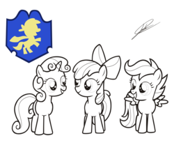 Size: 3000x2500 | Tagged: safe, artist:dsonic720, apple bloom, scootaloo, sweetie belle, earth pony, pegasus, pony, unicorn, g4, cutie mark crusaders, female, filly, group, high res, lineart, simple background, transparent background, trio