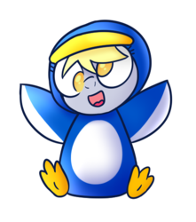 Size: 475x537 | Tagged: safe, artist:cookieboy011, derpy hooves, bird, penguin, pony, g4, clothes, cosplay, costume, cute, derpabetes, female, happy, new super mario bros. wii, simple background, solo, super mario bros., transparent background, wingless