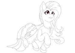 Size: 4093x2894 | Tagged: safe, artist:greed, fluttershy, pony, g4, bride, clothes, cute, digital art, dress, female, happy, lineart, monochrome, smiling, solo, wedding dress