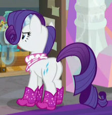 Size: 221x227 | Tagged: safe, screencap, rarity, pony, unicorn, g4, the end in friend, boots, butt, cropped, female, glitter boots, mare, neckerchief, plot, rearity, shoes, solo
