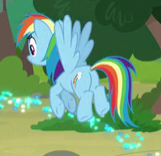 Size: 161x156 | Tagged: safe, screencap, rainbow dash, pegasus, pony, g4, the end in friend, butt, cropped, female, flying, mare, picture for breezies, plot, solo